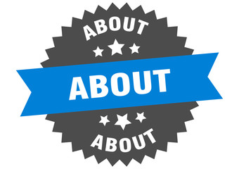 about sign. about circular band label. round about sticker