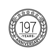 197 years anniversary logo template. 197th line art vector and illustration.