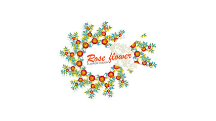 Rose. Flower background. Frame, border of garden roses. Elements of vector illustration isolated on white background. Flowers for wrapping a birthday present, for wedding, engagement, Valentine's day