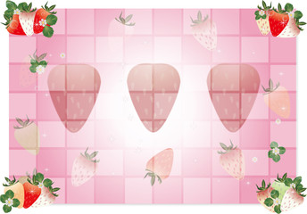 いちごや苺の花や葉のイラスト販促用横スタイルA4背景素材