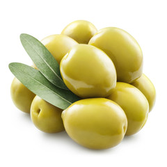 Delicious ripe lives with olive leaves, isolated on white background