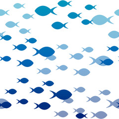 魚　シームレスパターン　白