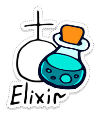 Alchemical element elixir. Medieval alchemical sign. The sticker is drawn by hand. Flat illustration on a white background. Conceptual design for tattoo, coloring or greeting card. EPS10.