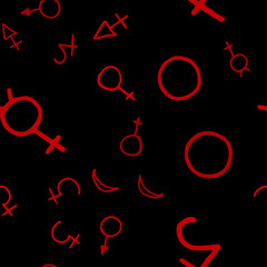 Spiritual texture, seamless pattern on a fantasy old manuscript. Letters with occult alchemical runes and symbols. Repetition of the gothic vector. Hand drawn elements.