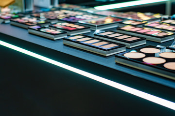 Fototapeta premium Set of makeup artist, eye shadow and powder for cosmetics and makeup for a beauty salon.