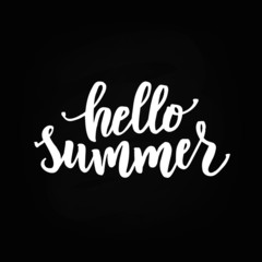 Hello summer hand lettering text as logotype, label, badge, icon, postcard, card, invitation, banner template. Special summer sale typography poster. Vector illustration.