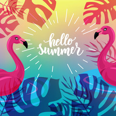 Fototapeta na wymiar Hello summer hand lettering text as logotype, label, badge, icon, postcard, card, invitation, banner template. Special summer sale typography poster. Vector illustration.
