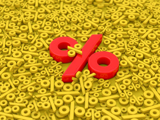 Seasonal sales yellow background with percent discount pattern. 3D