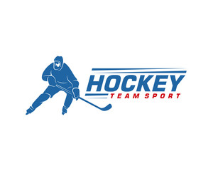 Hockey logo template. Player Hockey vector design. Illustration of hockey player