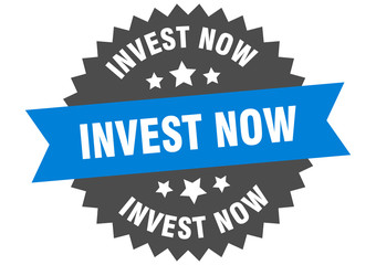 invest now sign. invest now circular band label. round invest now sticker