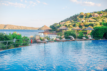 Fototapeta na wymiar Beautiful luxury landscape around pool in hotel resort