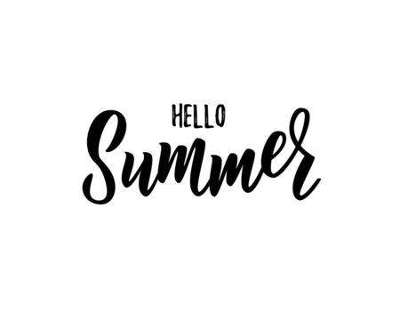 Hello summer hand lettering text as logotype, label, badge, icon, postcard, card, invitation, banner template. Special summer sale typography poster. Vector illustration.