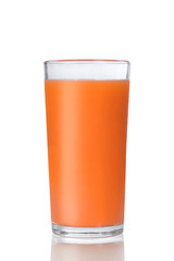 A glass of fresh carrot juice. Isolated on a white background.