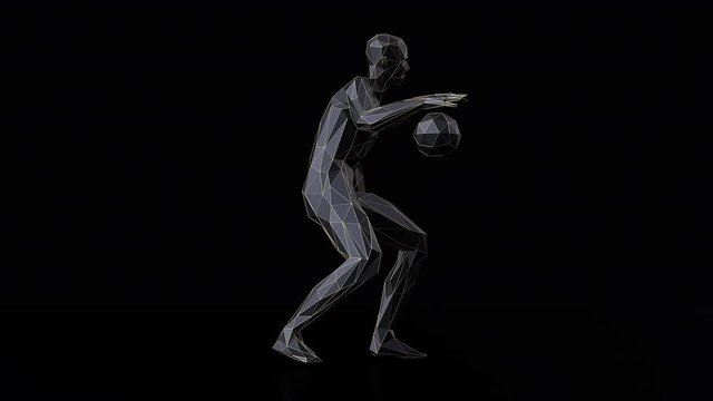 3d render minimalist low poly basketball player with thin gold line on black background. 