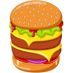 Cartoon a big burger culinary food dish cuisine