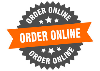 order online sign. order online circular band label. round order online sticker