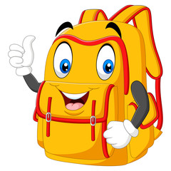 Funny backpack with smiling human face cartoon