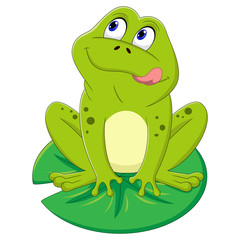 Illustration of green frog sitting on a leaf