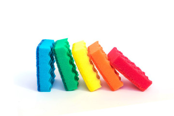 Colorful foam rubber sponges for dishwashing isolated on a white background
