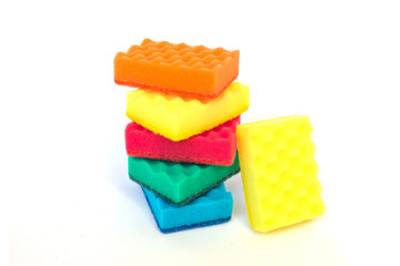 Colorful foam rubber sponges for dishwashing isolated on a white background