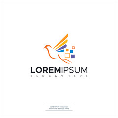 Fototapeta premium Logo Design Bird technology logo vector design illustration. tech logo, bird and pixel tech concept design Premium