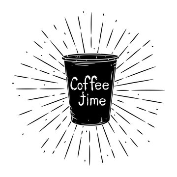 Coffee cup. Vector hand-drawn lettering for prints, posters, menu design. Cartoon coffee cup.