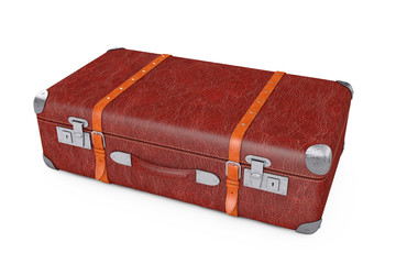 Retro Leather Brown Threadbare Suitcase With Metal Corners and Belts. 3d Rendering