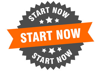 start now sign. start now circular band label. round start now sticker