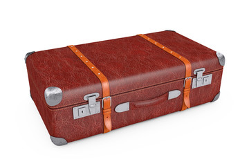 Retro Leather Brown Threadbare Suitcase With Metal Corners and Belts. 3d Rendering