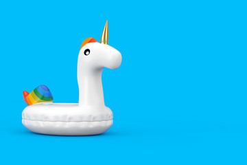 Funny Inflatable Unicorn Ring for Summer Pool. 3d Rendering