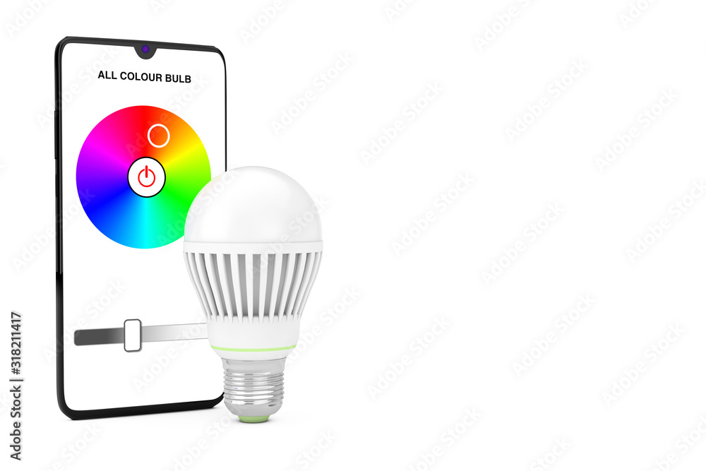 Aufkleber smart led bulb controlled by mobile phone smartphone. 3d rendering
