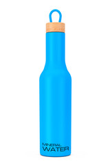 Blue Modern Organik Milk Bottle Mockup with Wooden Cap. 3d Rendering