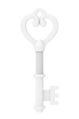 White Antique Retro Old Key in Clay Style. 3d Rendering