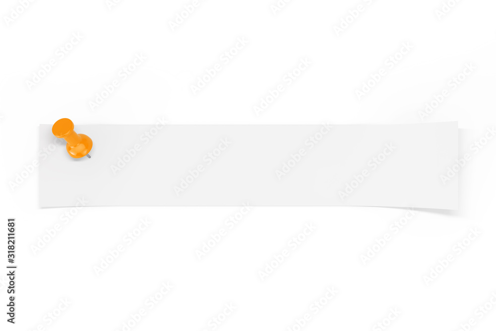 Aufkleber Strip of Blank Paper with Empty Space for Your Design Pinned by Orange Paper Pin. 3d Rendering