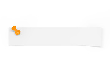 Strip of Blank Paper with Empty Space for Your Design Pinned by Orange Paper Pin. 3d Rendering