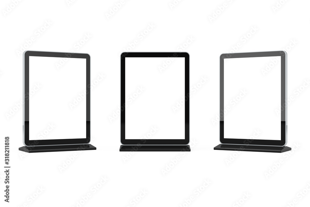 Poster blank trade show lcd screen stand as template for your design. 3d rendering