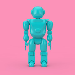 Blue Futuristic Cartoon Toy Robot Duotone. 3d Rendering