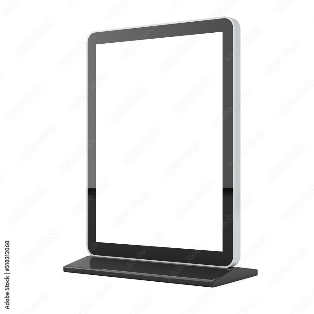 Poster blank trade show lcd screen stand as template for your design. 3d rendering