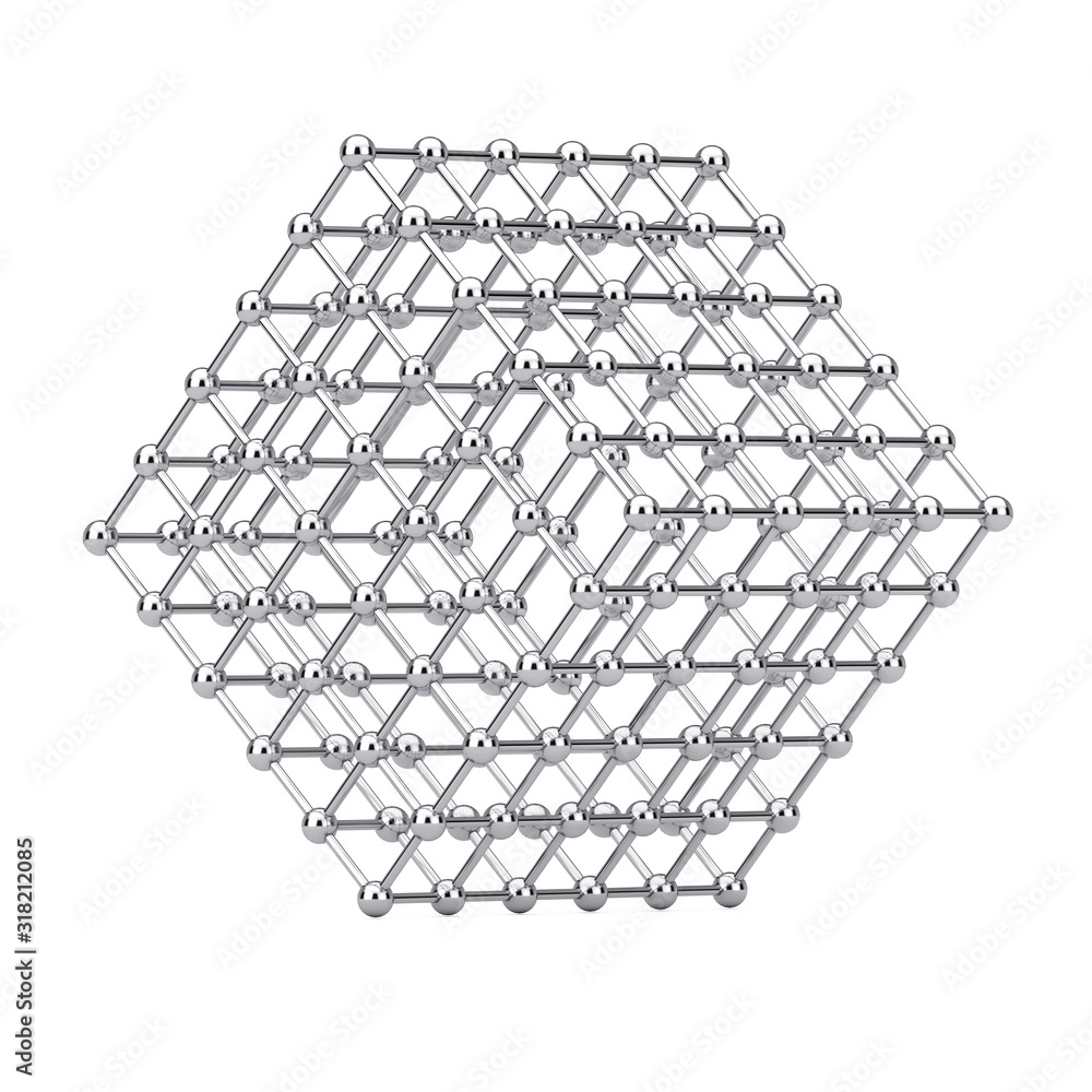 Leinwandbilder Digital Data Visualization Concept. Abstract Chrome Wireframe Atom Mesh Cube. 3d Rendering