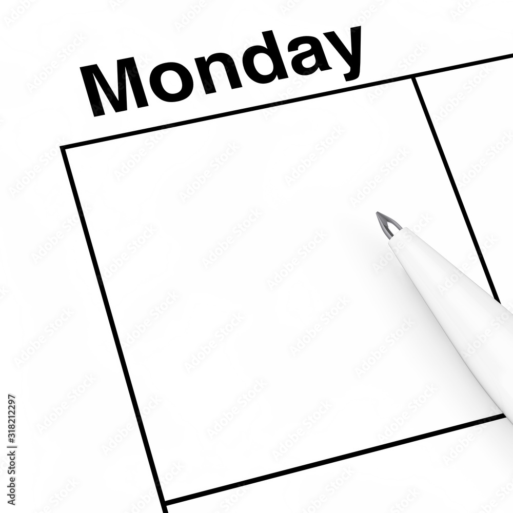 Poster pen over monday calendar scheduler cell with empty space for your design. 3d rendering