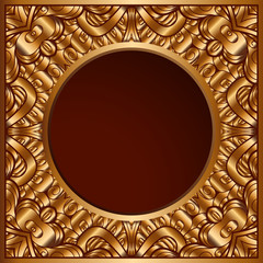 Vintage background with metal gold texture, ornamental golden frame, elegant decoration for gift card or packaging design