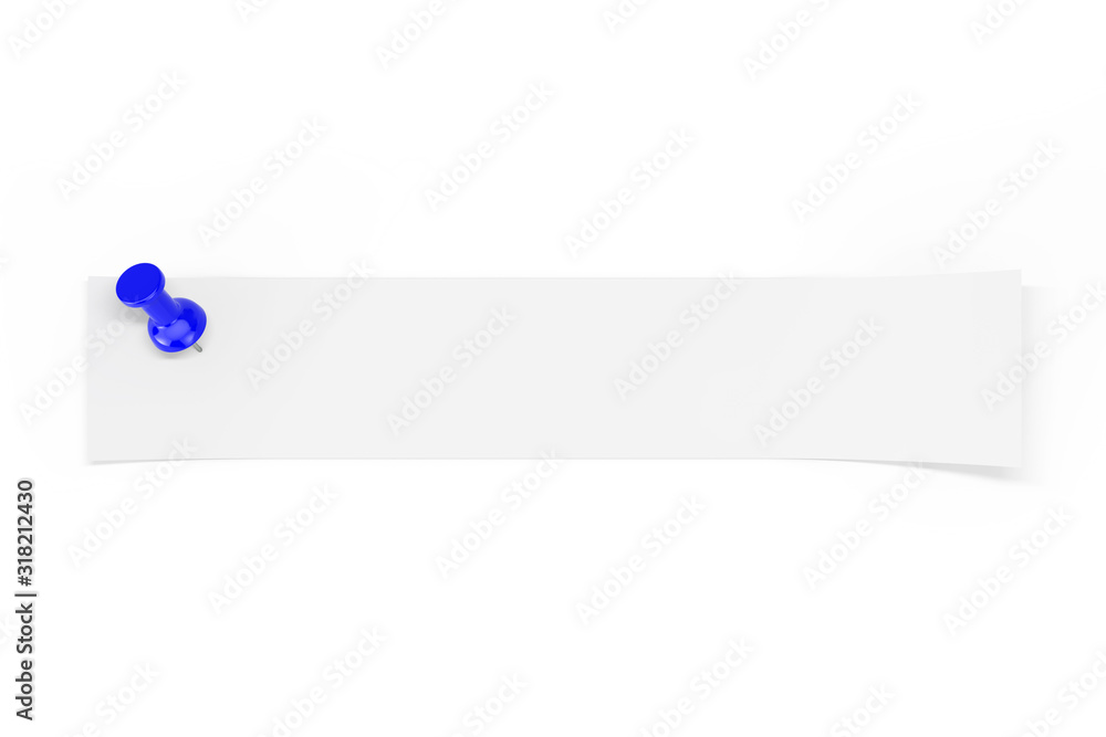 Poster Strip of Blank Paper with Empty Space for Your Design Pinned by Blue Paper Pin. 3d Rendering
