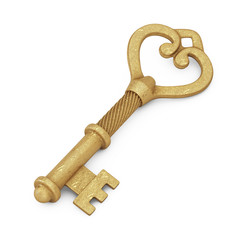 Antique Retro Old Golden Key. 3d Rendering