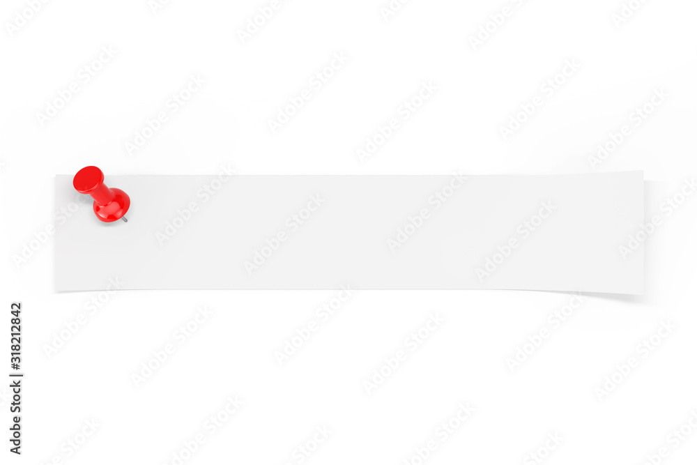 Aufkleber Strip of Blank Paper with Empty Space for Your Design Pinned by Red Paper Pin. 3d Rendering