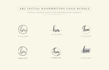 Initial letter H M HM bundle for identity and logo. Vector logo template with handwriting and signature style.