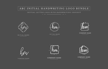 Initial letter H M HM bundle for identity and logo. Vector logo template with handwriting and signature style.