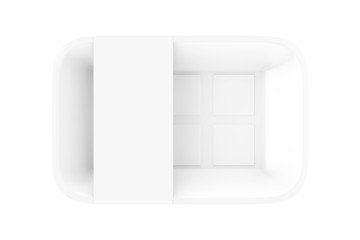 Empty White Plastic Food Container Tray PAckage with Blank Label for Your Design. 3d Rendering