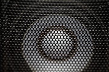 Musical column close-up. A speaker is installed on the music column to protect the speakers. Musical speakers close-up.