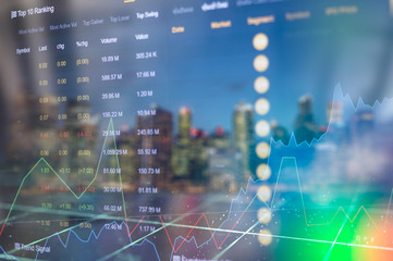 Stock market digital graph chart on LED display concept. A large display of daily stock market price and quotation. Indicator financial forex trade education background.