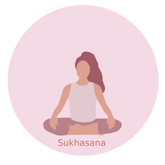 Sukhasana female pose, Woman sports fit, yoga logo vector